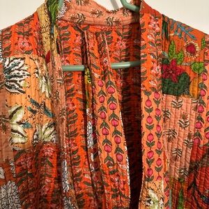 Floral Patchwork Kimono in Vibrant Orange Thick material